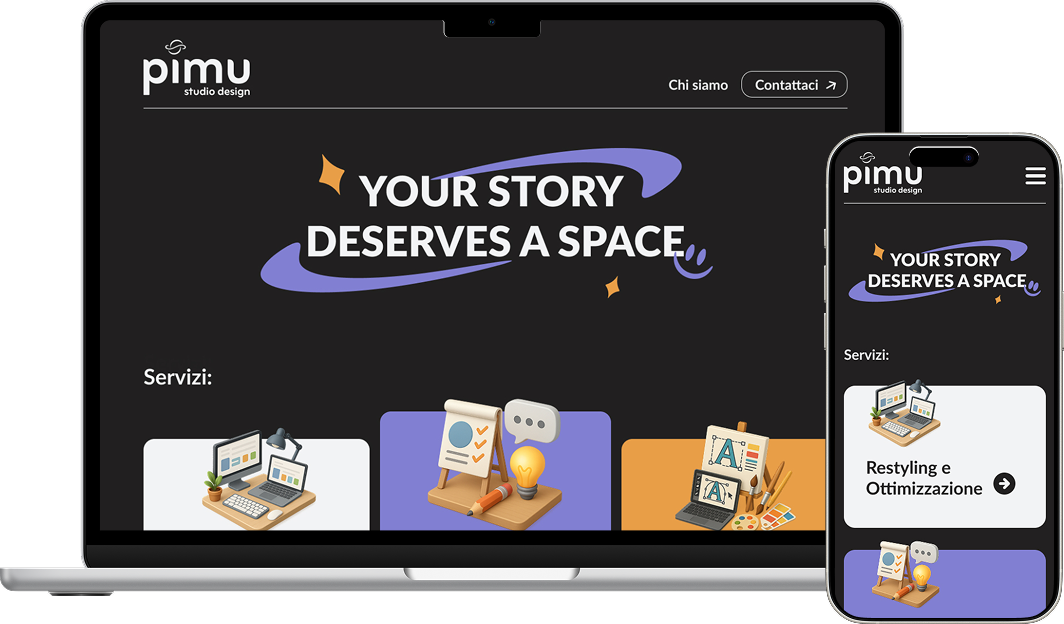 Mockup of the Pimu Studio Design website and branding
